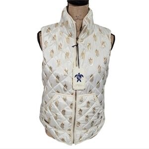 Simply Southern Golden Pineapple and‎ White Zippered Vest Size Small New!